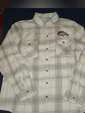 WEAR by Erin Andrews Women NFL Denver Broncos Plaid Long Sleeve Button Up Shirt